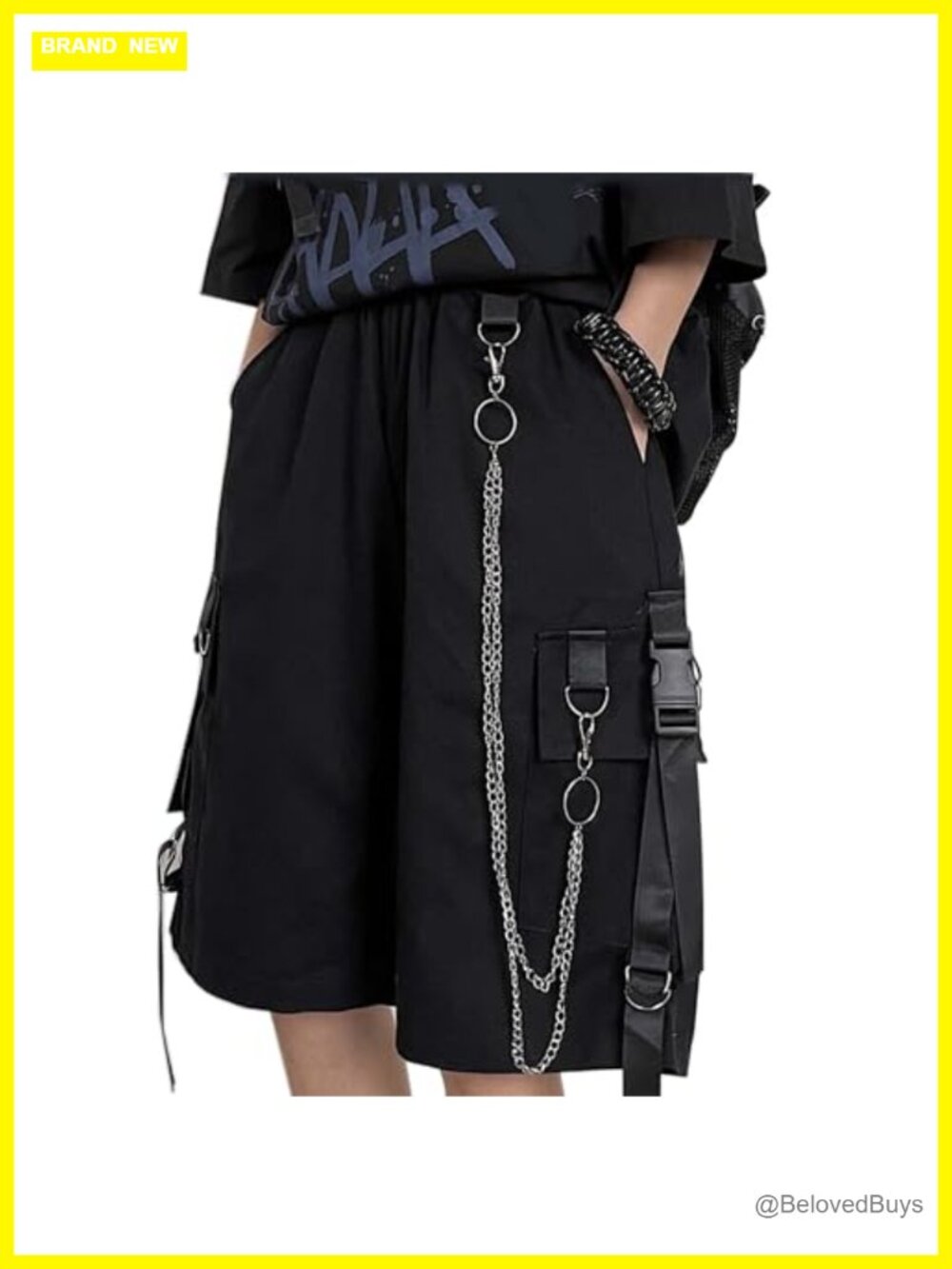 Women's Loose Wide Leg Cargo Pants with Metal Chains Streetwear